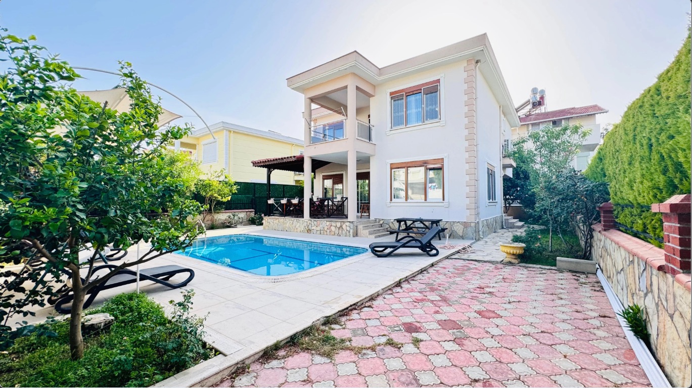 Evening exterior view of the private villa